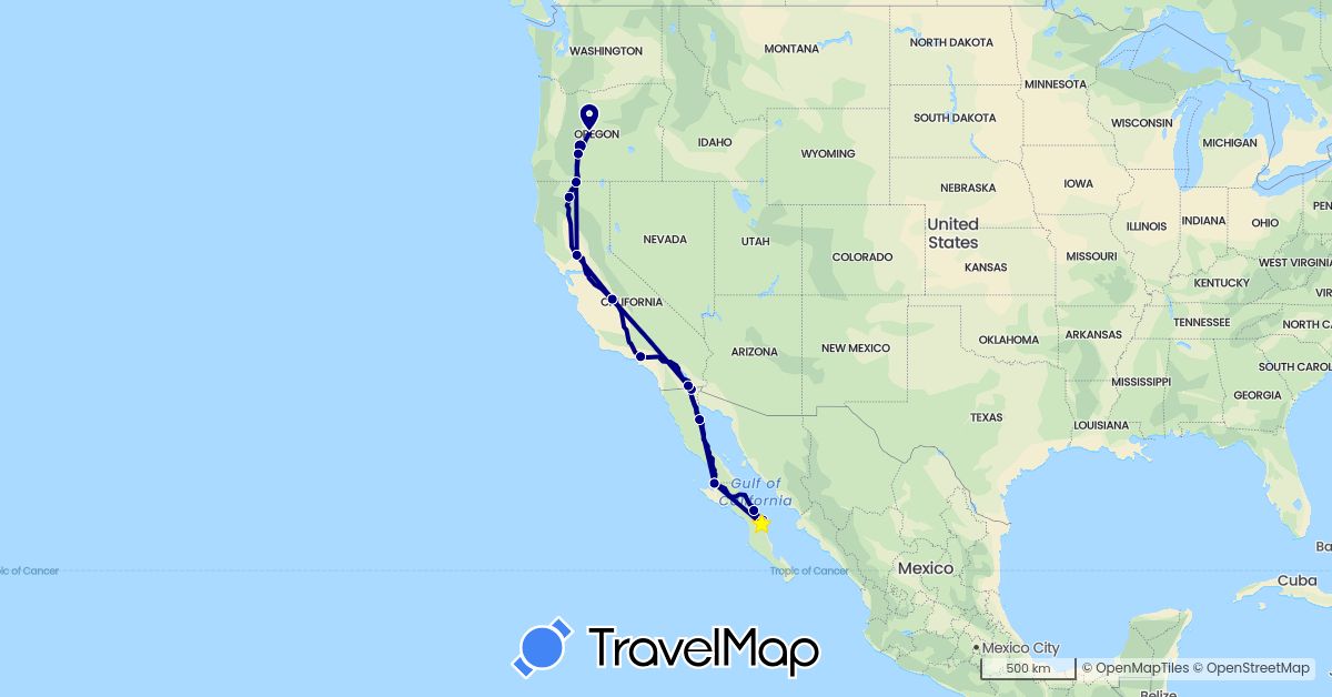 TravelMap itinerary: driving in Mexico, United States (North America)